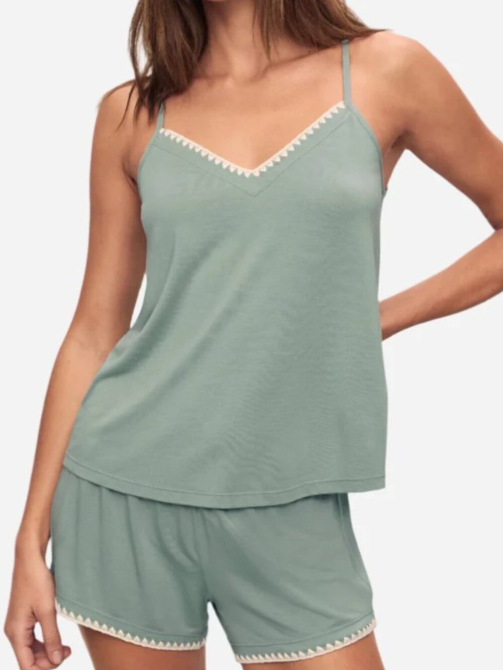 Eberjey L Frida Tencel Modal Camie Shortie Set Tank Top Shorts Green NEW NWT
